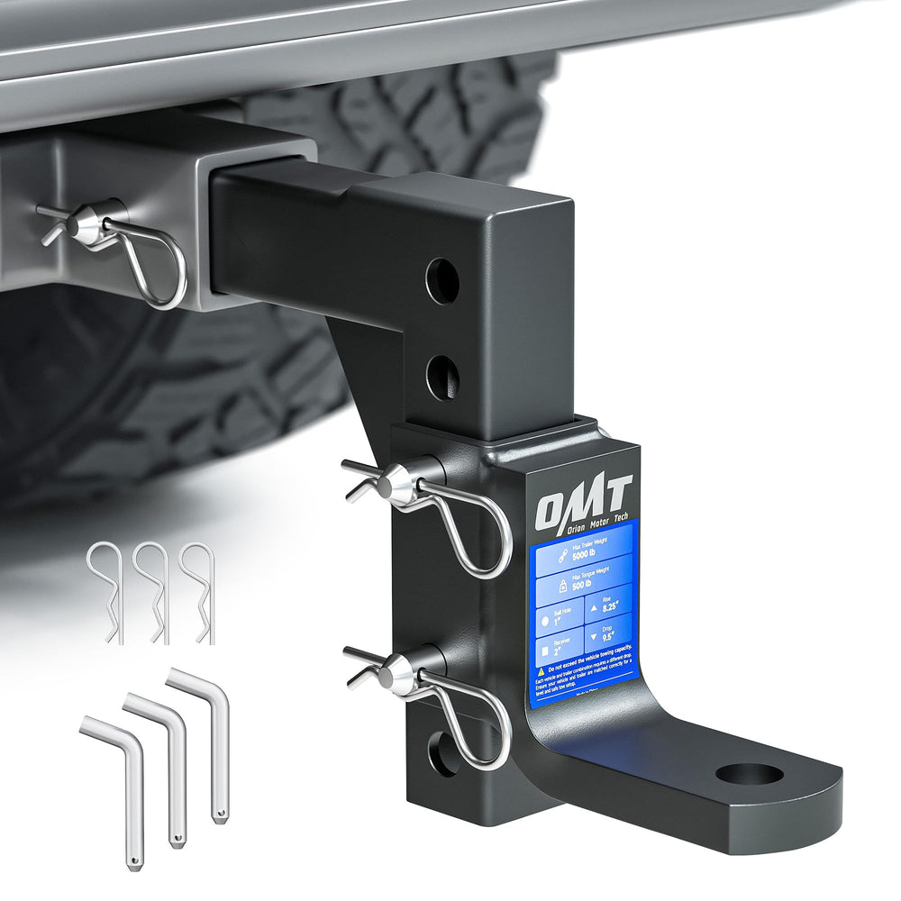 Orion Motor Tech front view of adjustable ball mount showing receiver fit and benefits