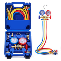 Orion Motor Tech front view of manifold kit showing gauges and handles for reliable readings