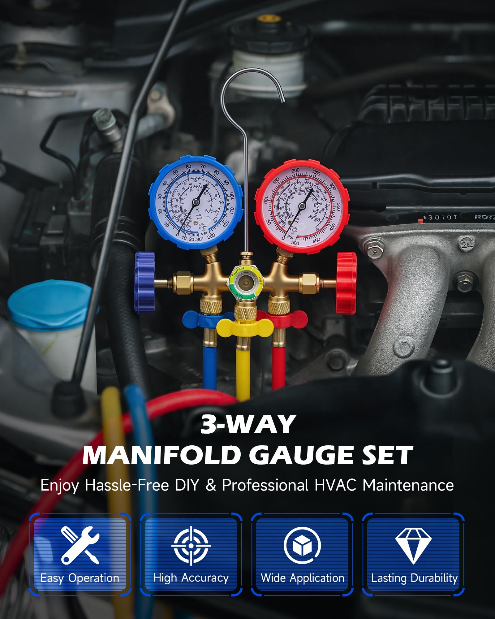 Orion Motor Tech close-up of blue and red gauges offering clear pressure visibility