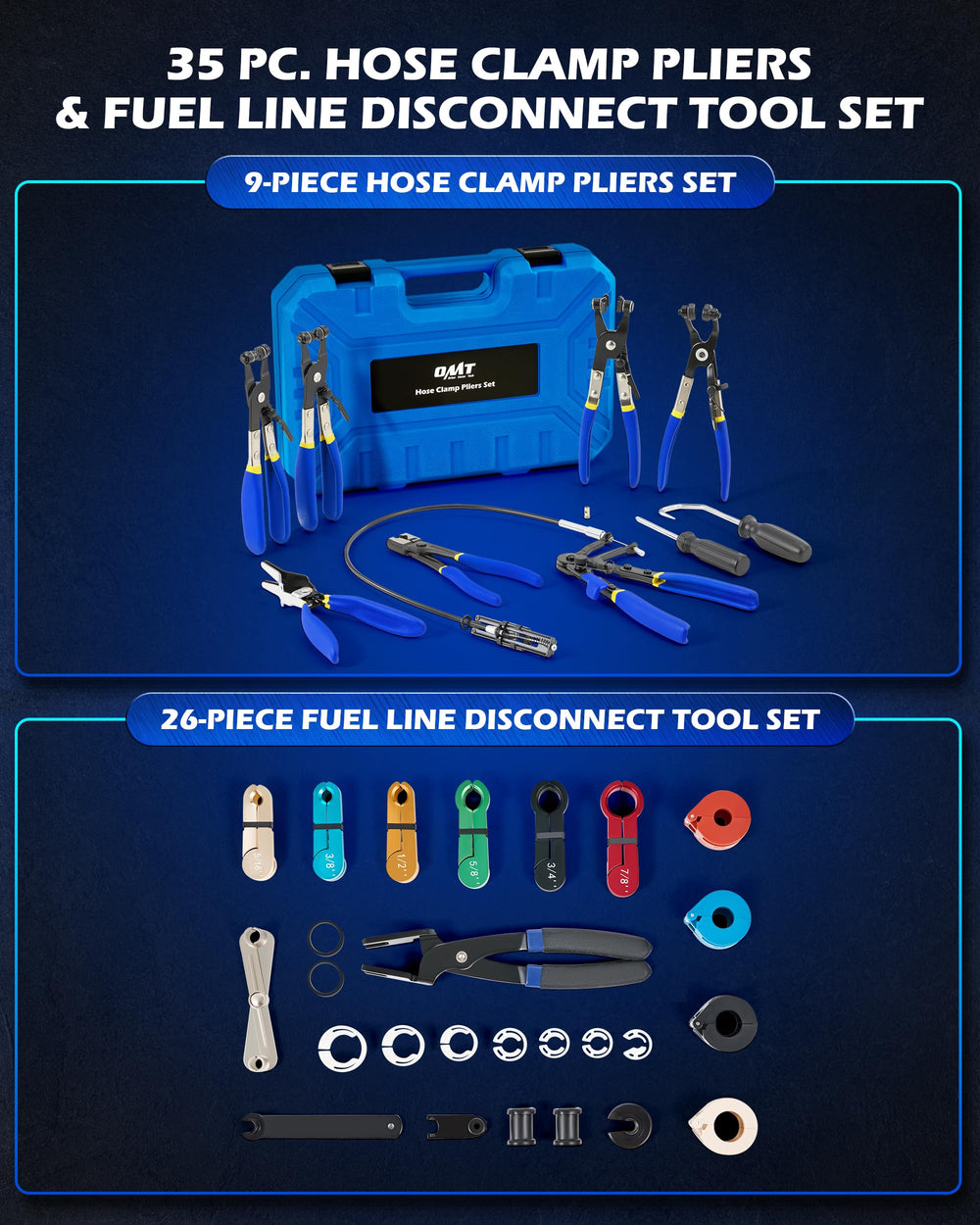 Orion Motor Tech assortment of hose clamp pliers showing angled jaws for reach