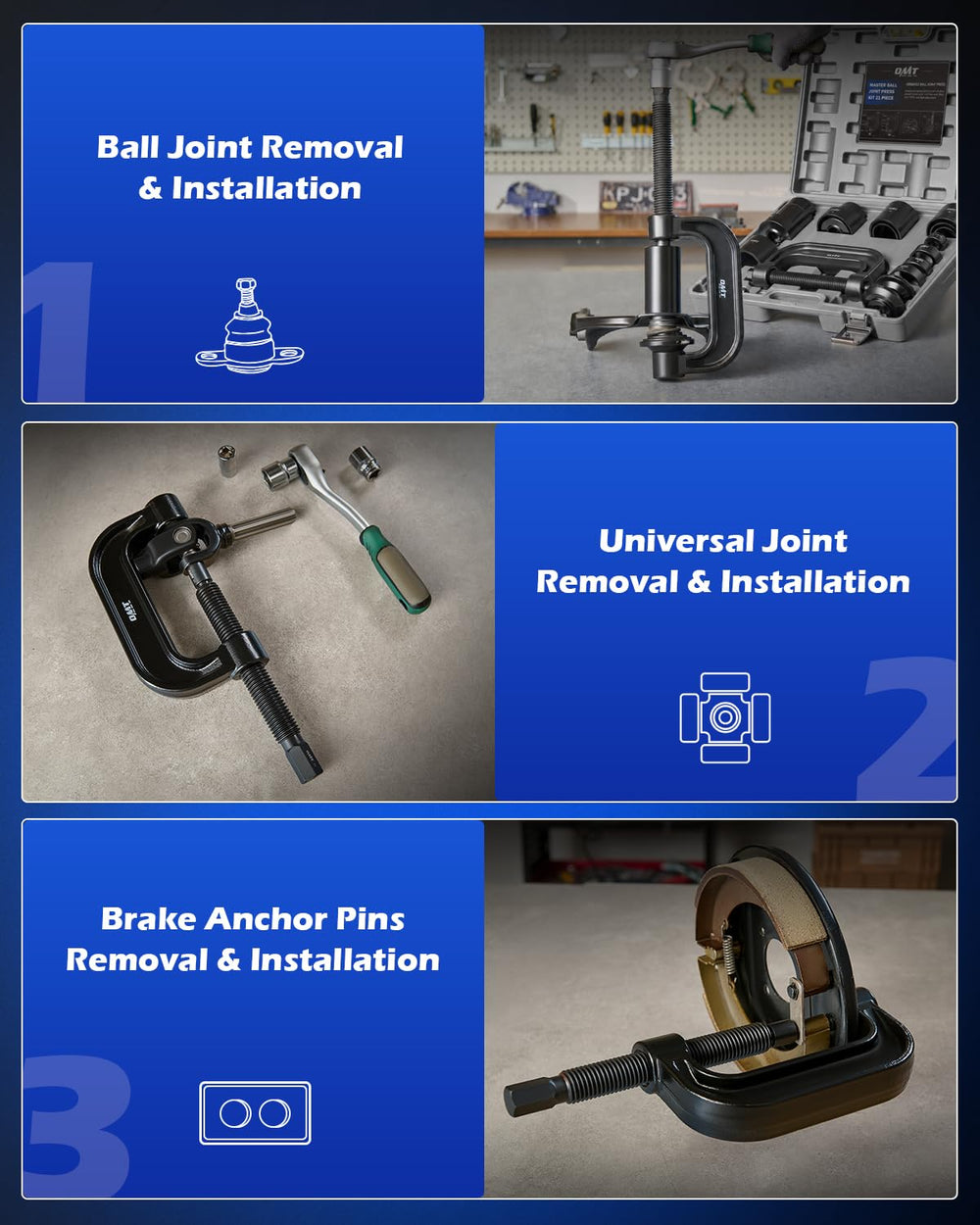Orion Motor Tech kit in use pressing a ball joint to speed removal without removing control arms