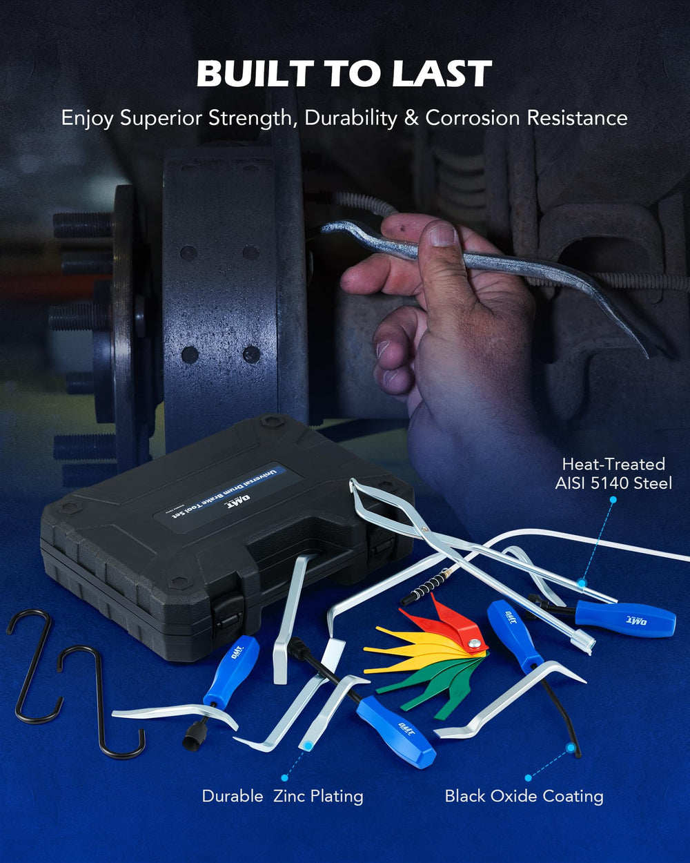 Orion Motor Tech kit staged in a garage to illustrate faster, organized drum brake work