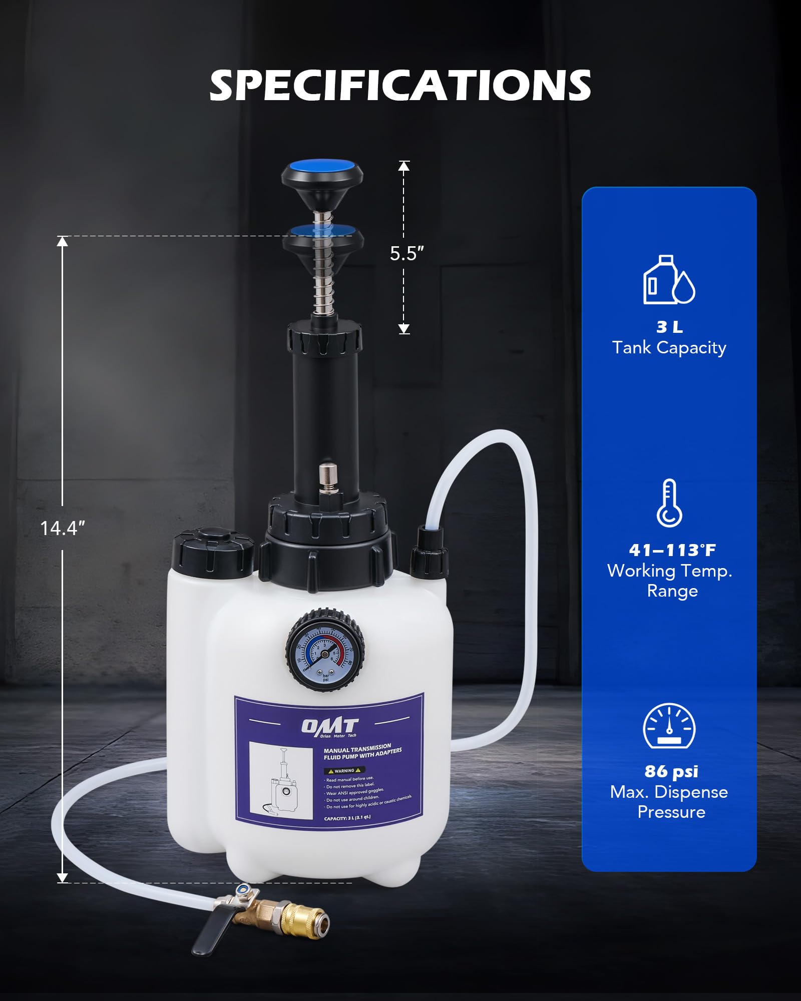 Orion Motor Tech pressure gauge detail on pump showing precise pressure control