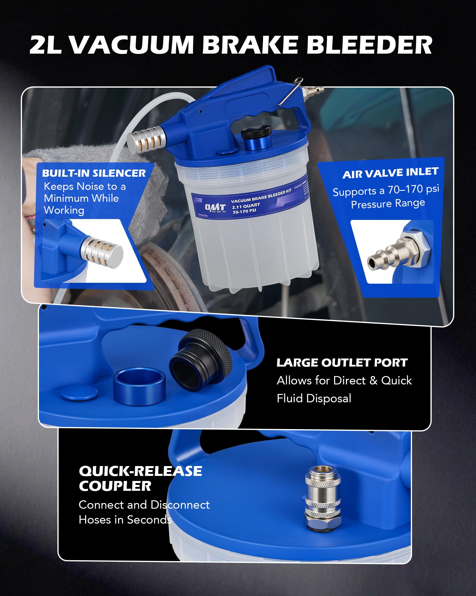 Orion Motor Tech 1L refill bottle gravity-feed shown mounted, prevents air entry benefit