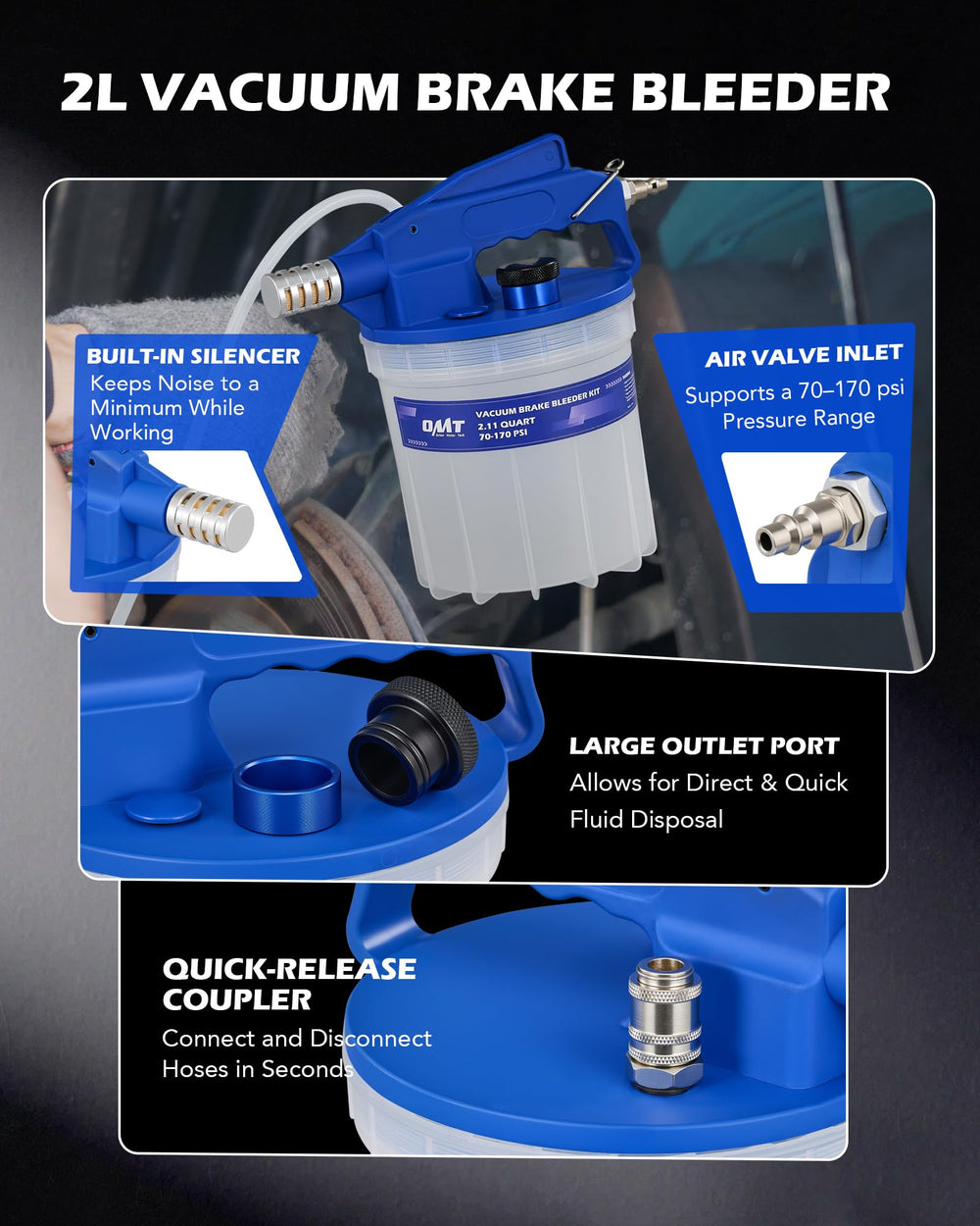 Orion Motor Tech 1L refill bottle gravity-feed shown mounted, prevents air entry benefit