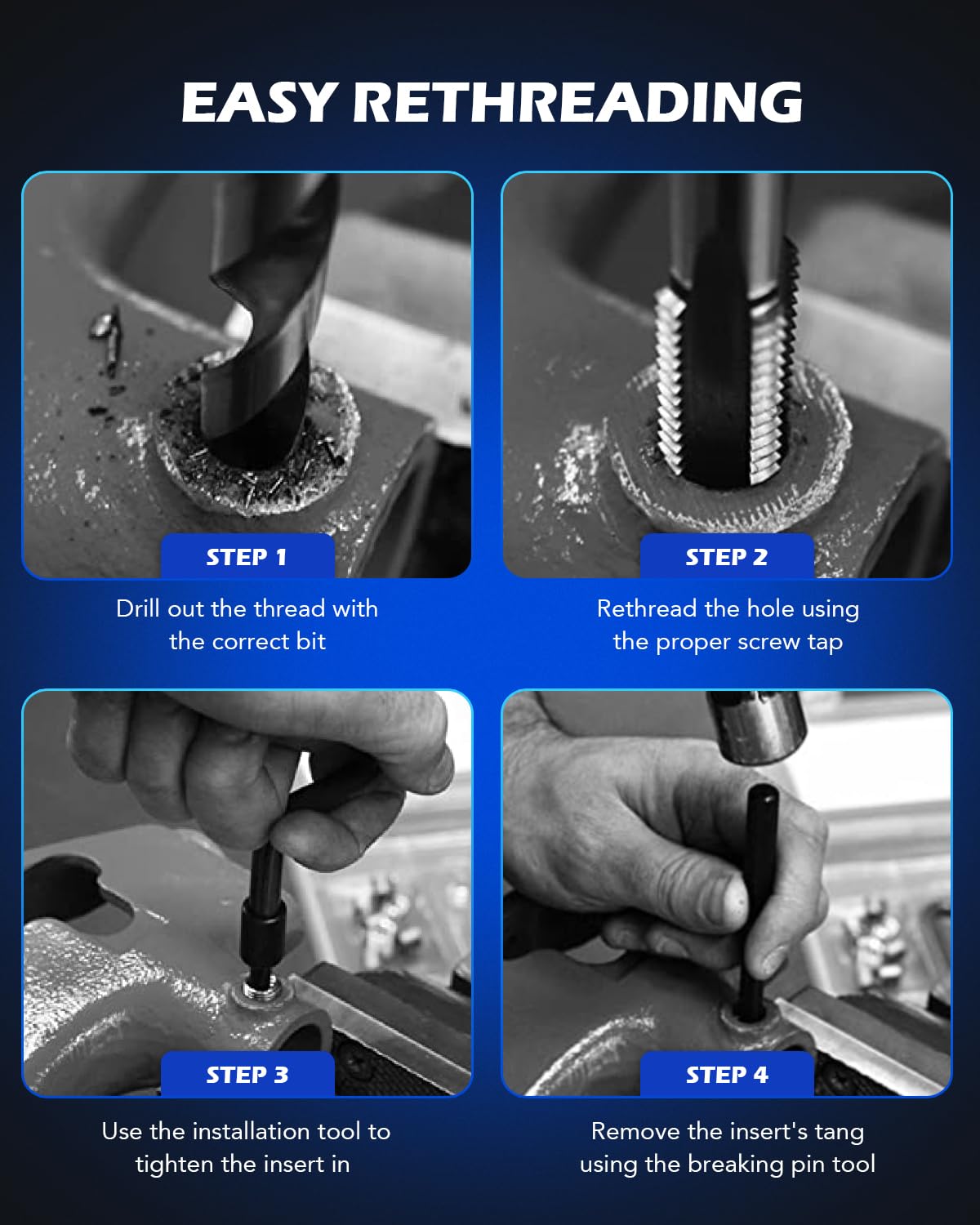 Orion Motor Tech repaired thread demo on aluminum illustrating restored strength