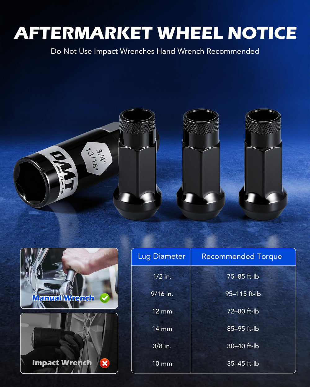 Orion Motor Tech lug nuts next to ruler for size and dimension verification before purchase