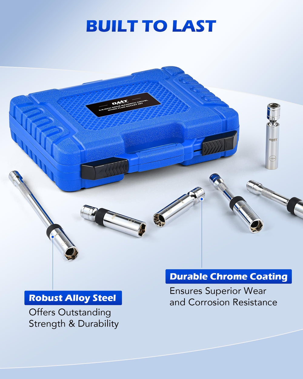 Orion Motor Tech sockets next to a ratchet showing compact thin-wall size