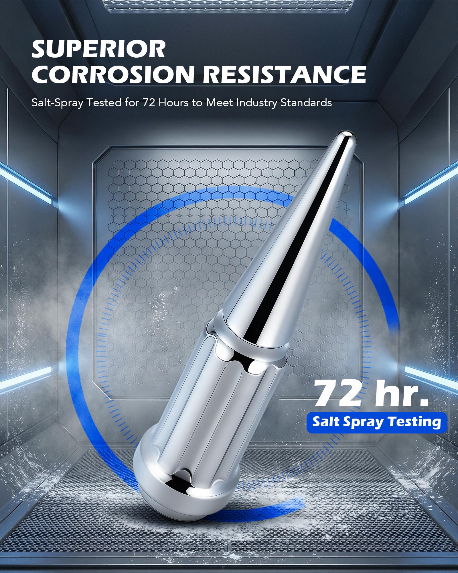 Orion Motor Tech side profile spike lug nut highlighting 60° conical seat for centering