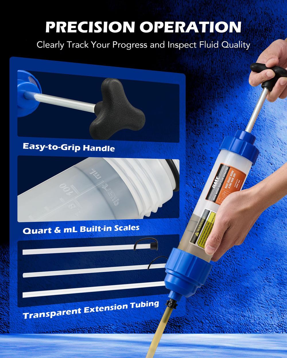 Orion Motor Tech syringe pump beside a ruler showing 350 mL scale for size and capacity reference