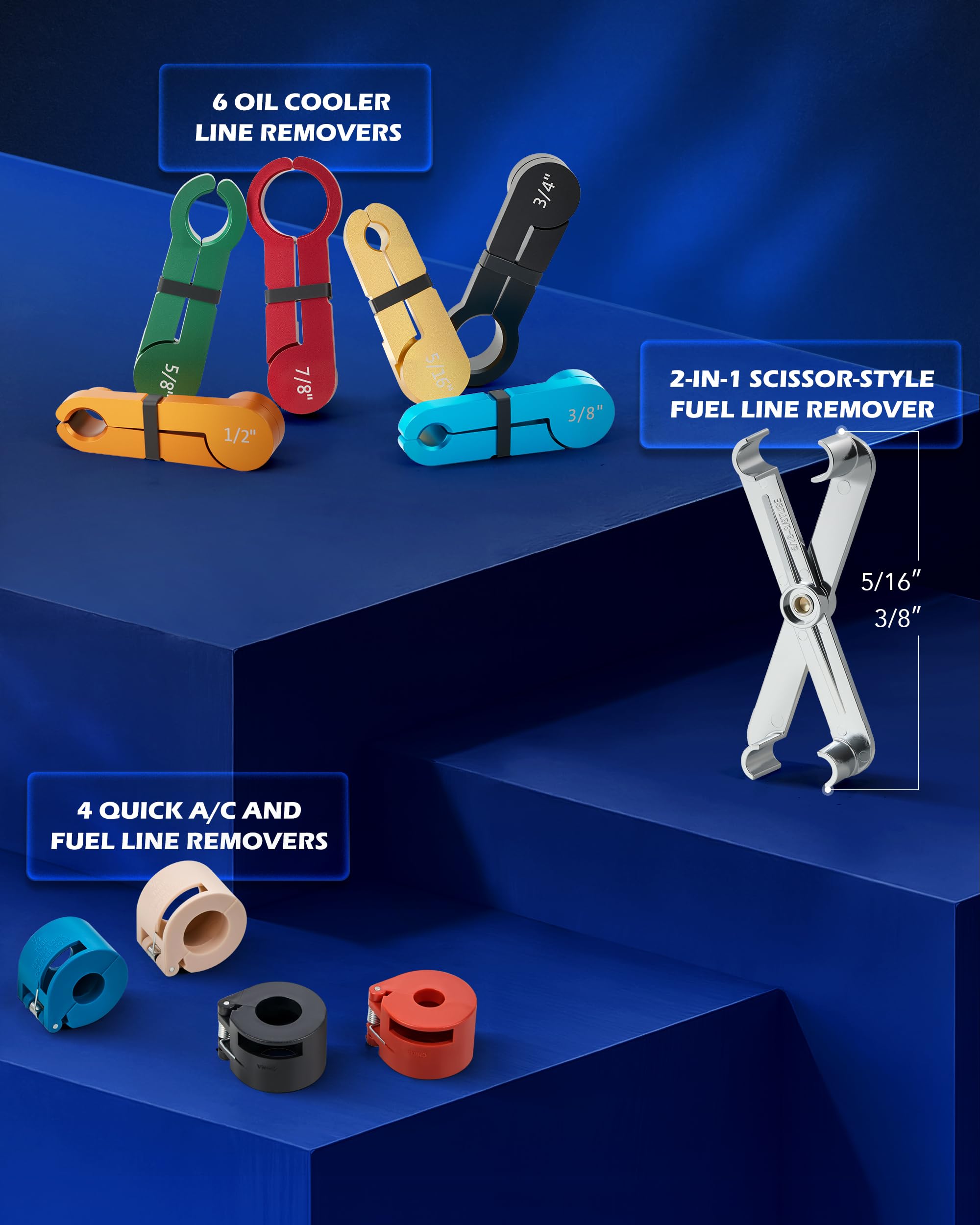 Orion Motor Tech tools beside ruler to show tip and plier size range