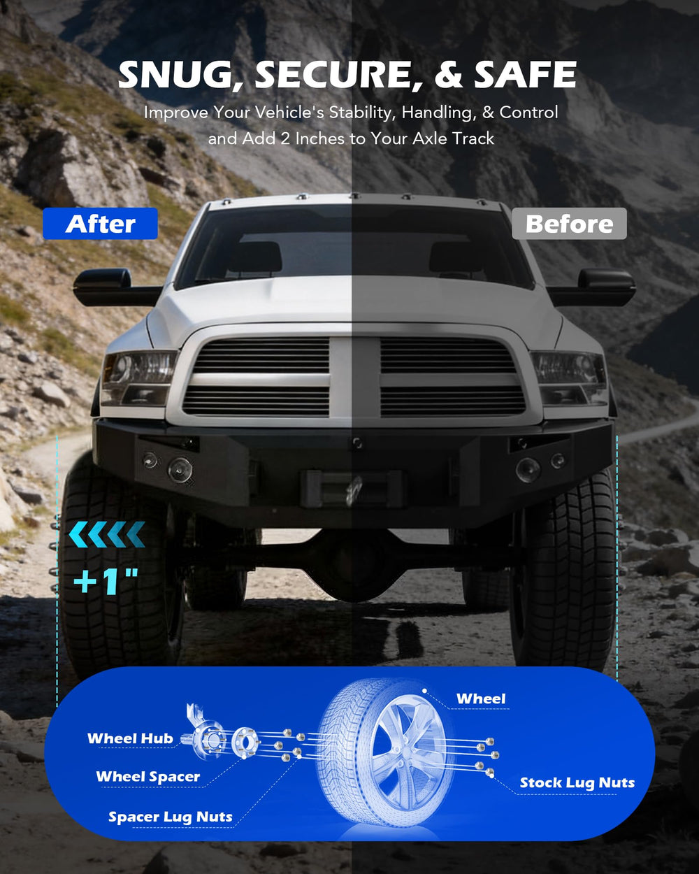Orion Motor Tech spacer installed on rear axle showing improved wheel offset and stability benefit