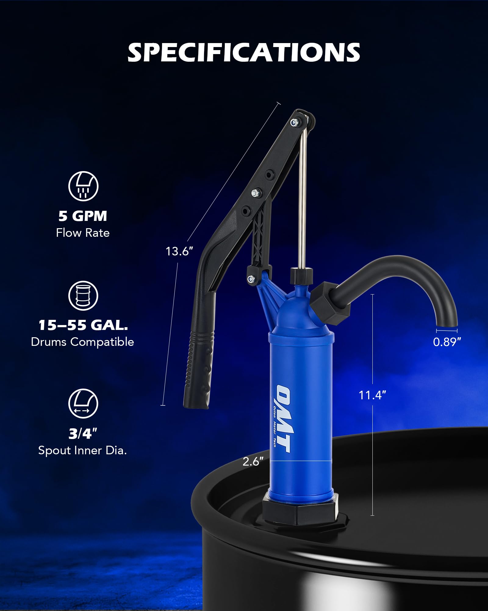 Orion Motor Tech closeup of 3/4" spout and ergonomic handle for secure grip