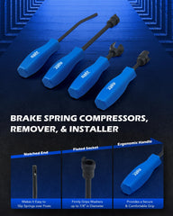 Orion Motor Tech dual-end spring pliers in use removing a brake return spring safely
