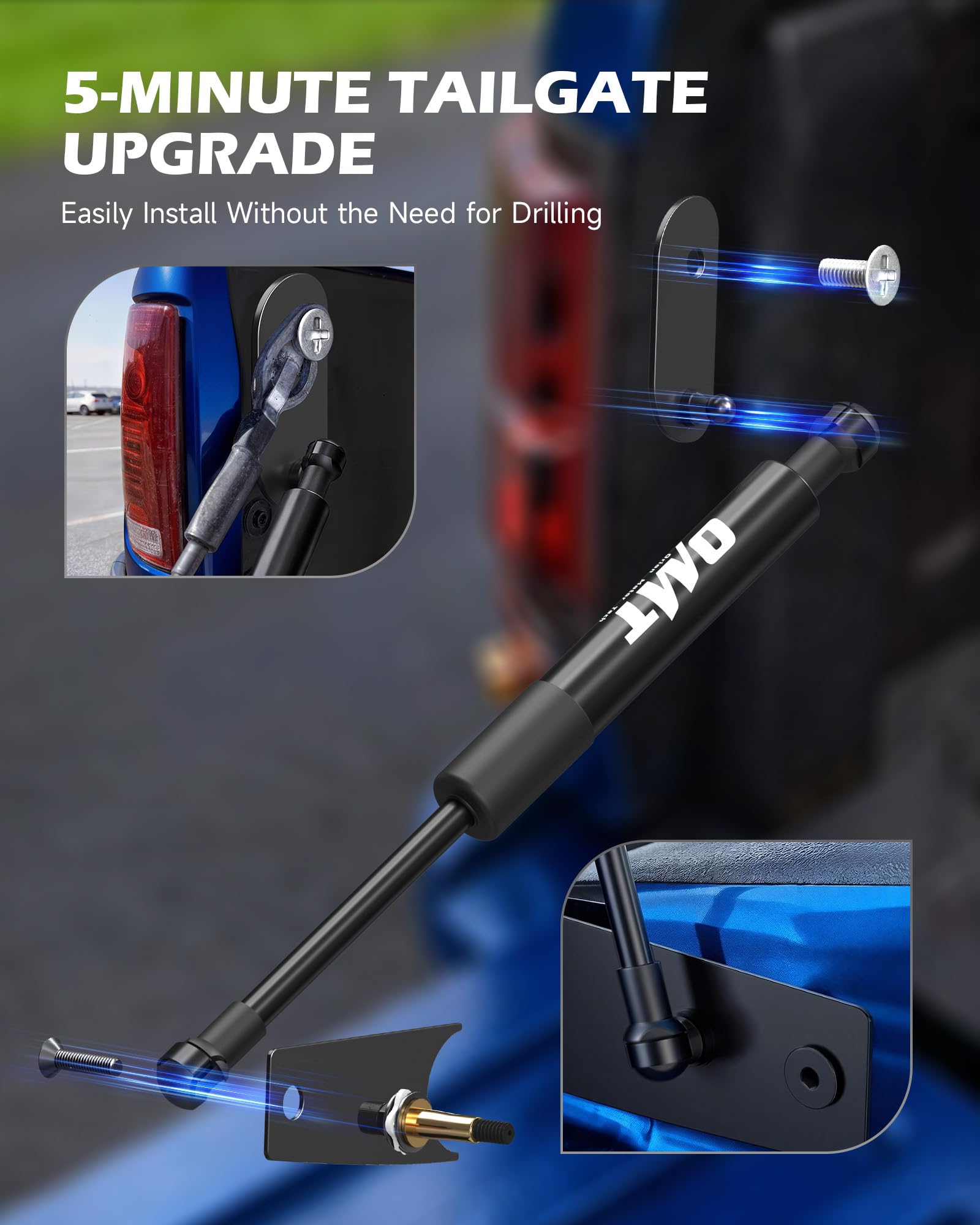 Orion Motor Tech assist installed on open tailgate providing safer, gradual descent