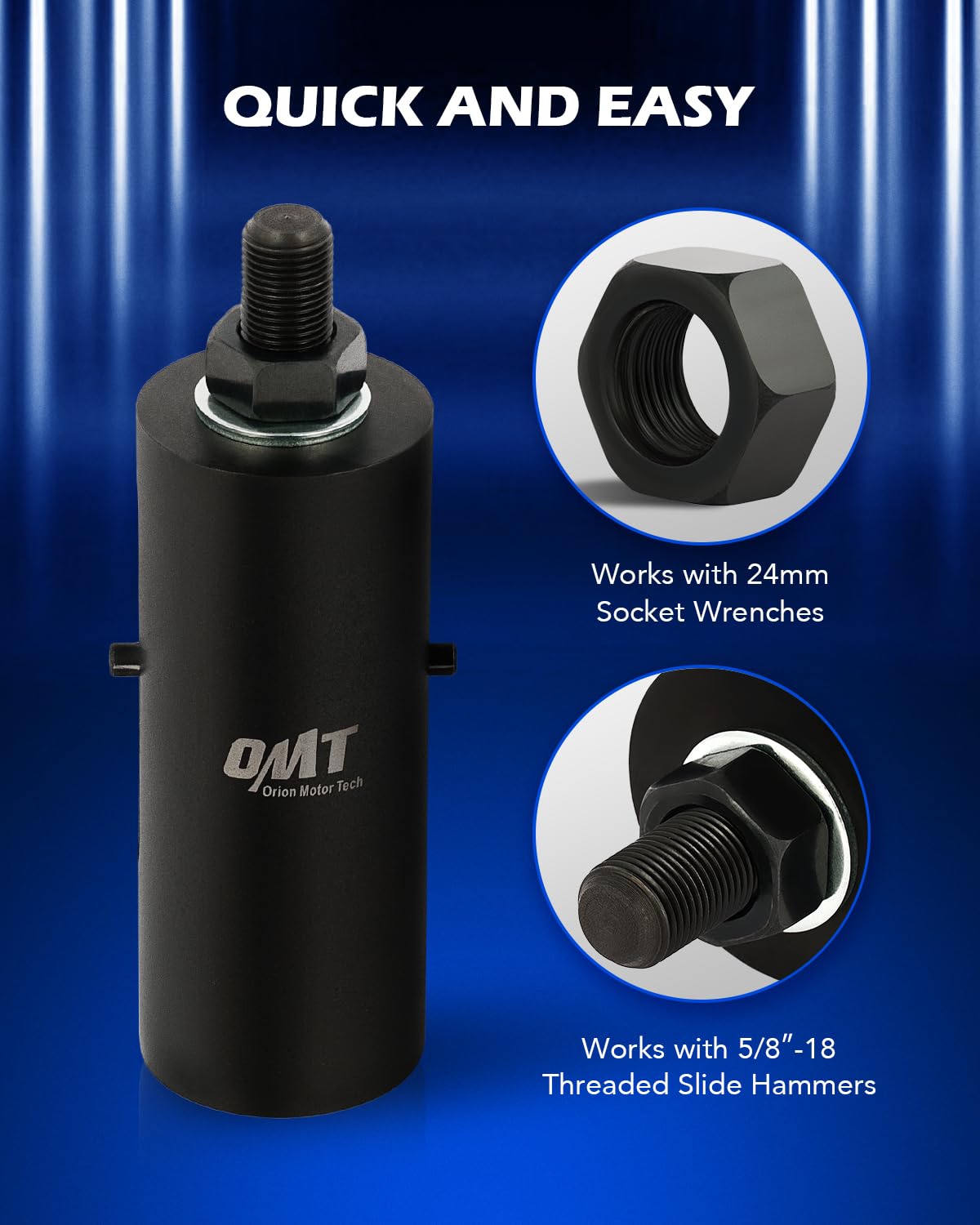 Orion Motor Tech threaded 5/8-18 slide hammer connection for powerful extraction