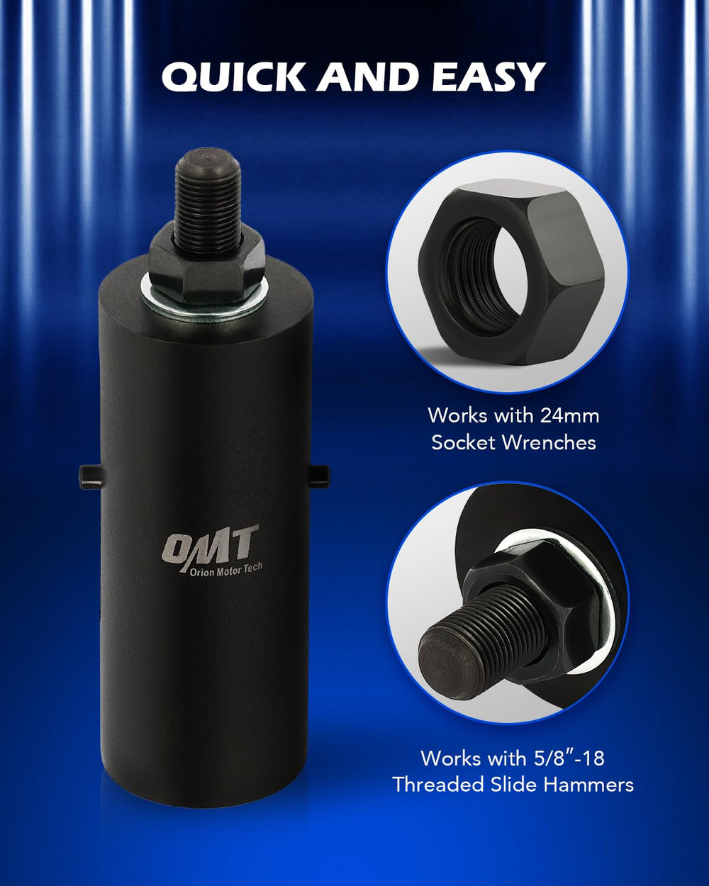 Orion Motor Tech threaded 5/8-18 slide hammer connection for powerful extraction