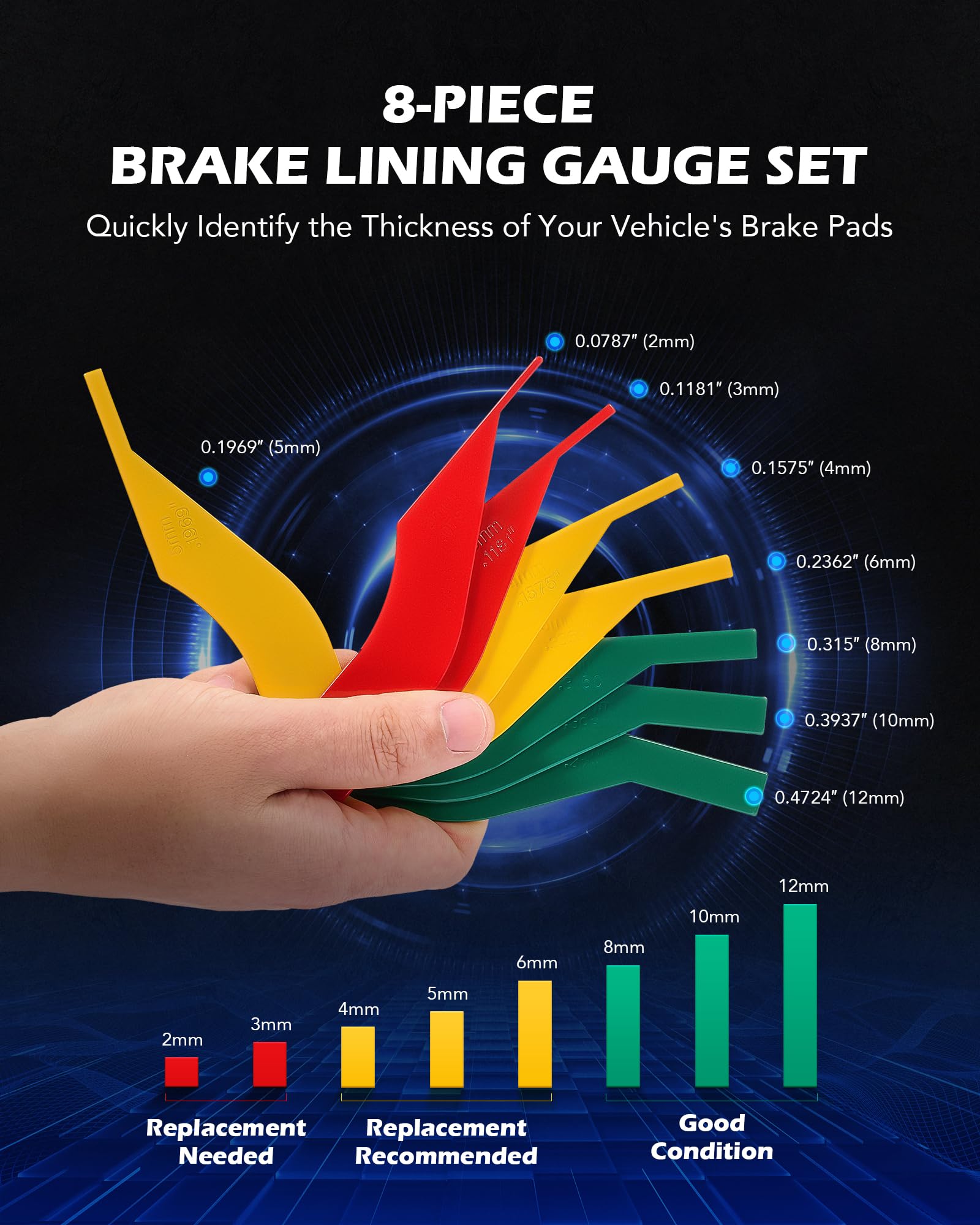 Orion Motor Tech tools beside a ruler showing scale and durable steel construction