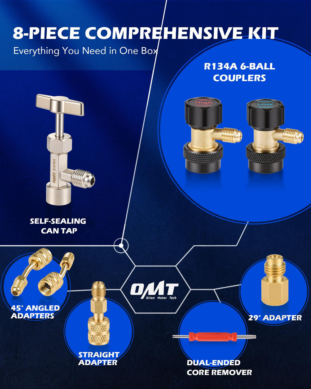 Orion Motor Tech kit staged on workbench in professional HVAC repair setting