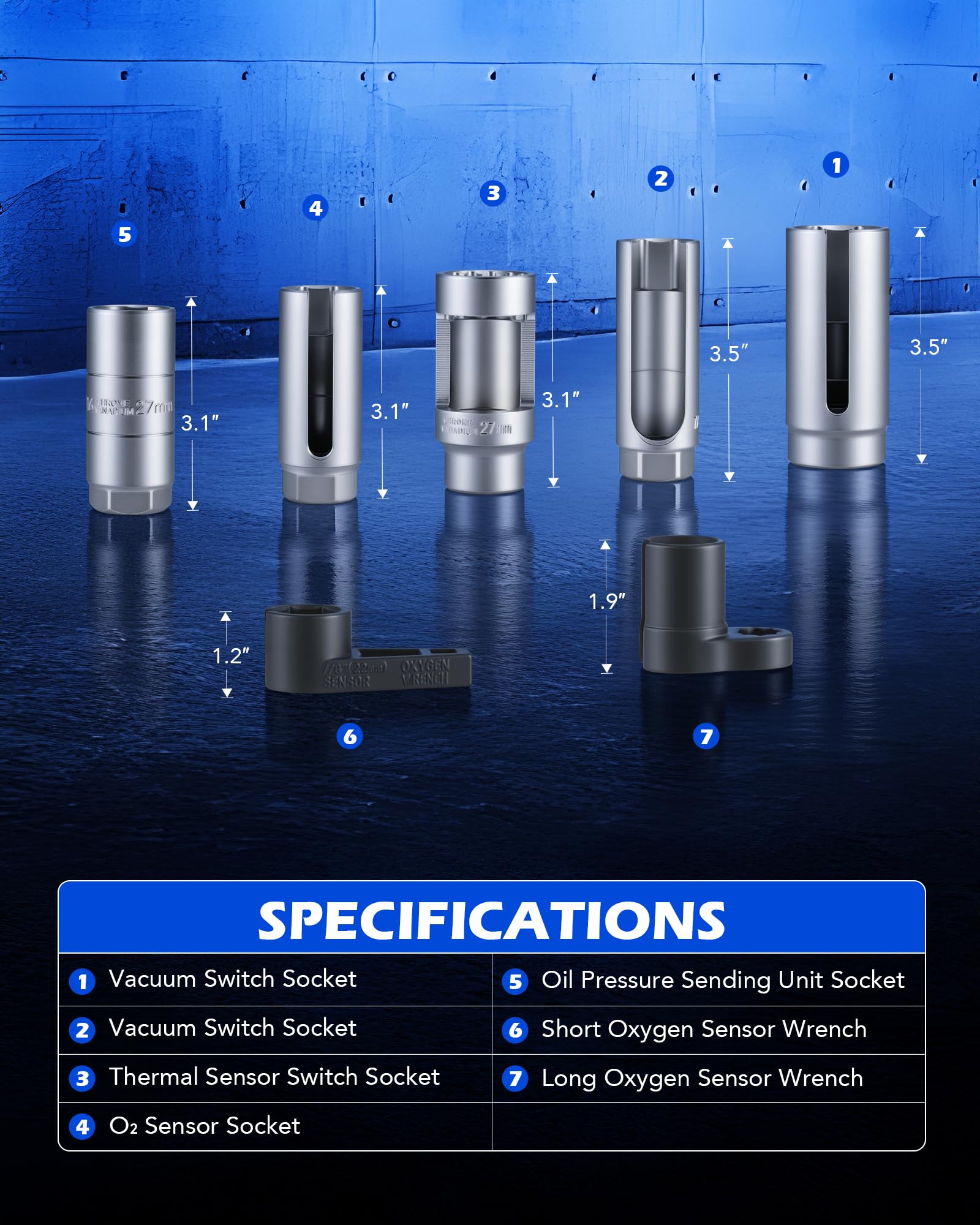 Orion Motor Tech detail of two sensor wrenches showing black finish