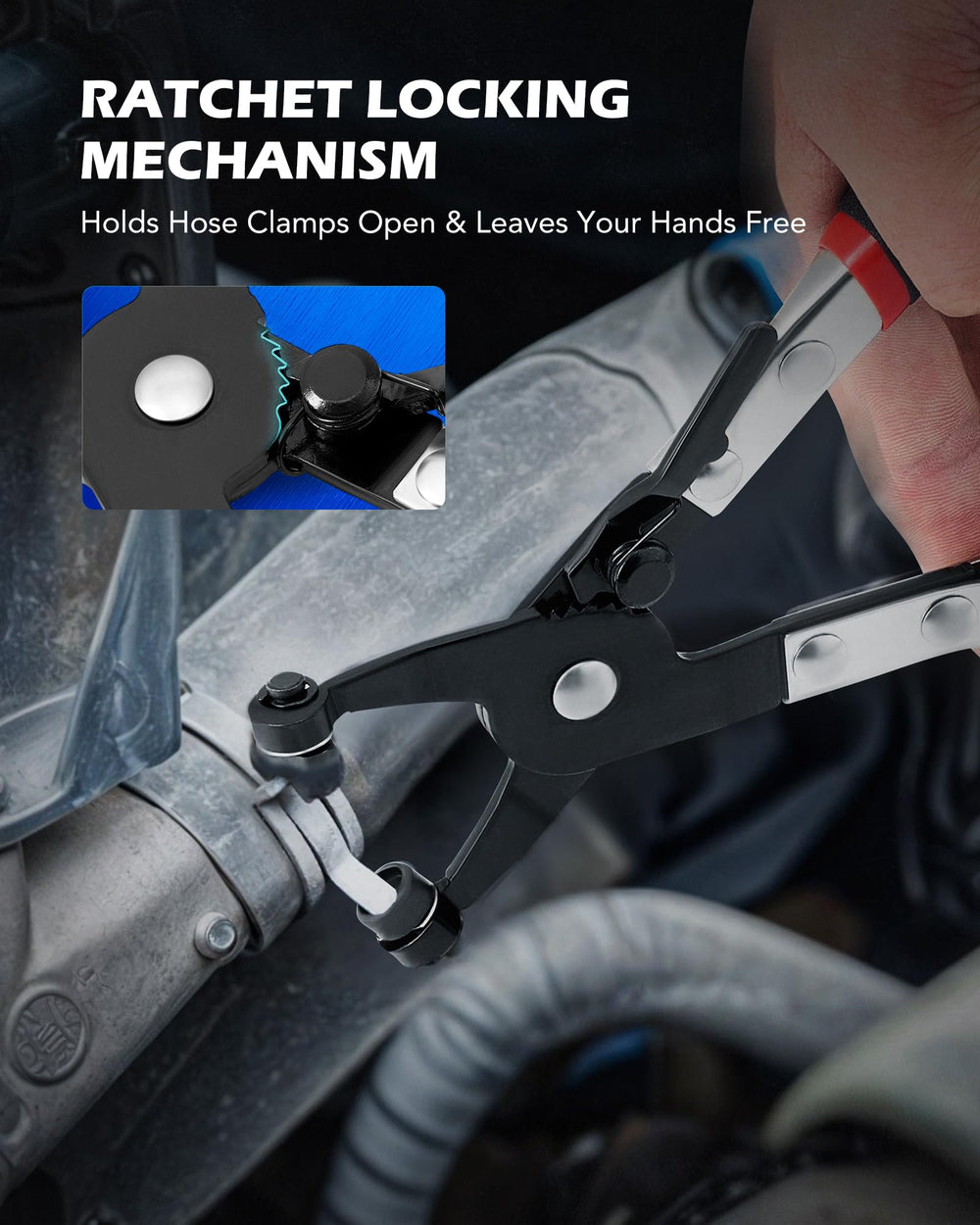 Orion Motor Tech Clic-R collar pliers gripping ear clamps for precise, secure removal