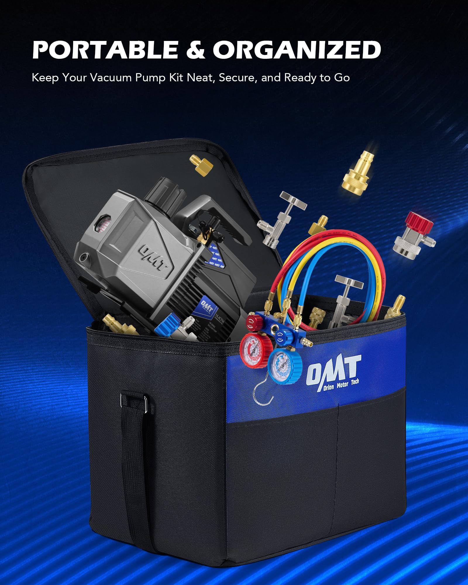 Orion Motor Tech packaging with accessories organized for mobile service convenience