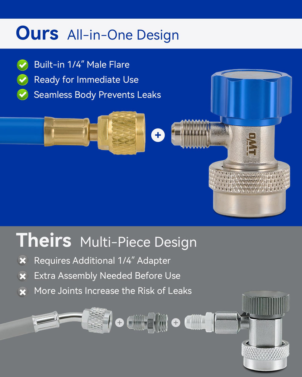 Orion Motor Tech quick coupler snapping onto a service port to lock hoses securely for accurate readings