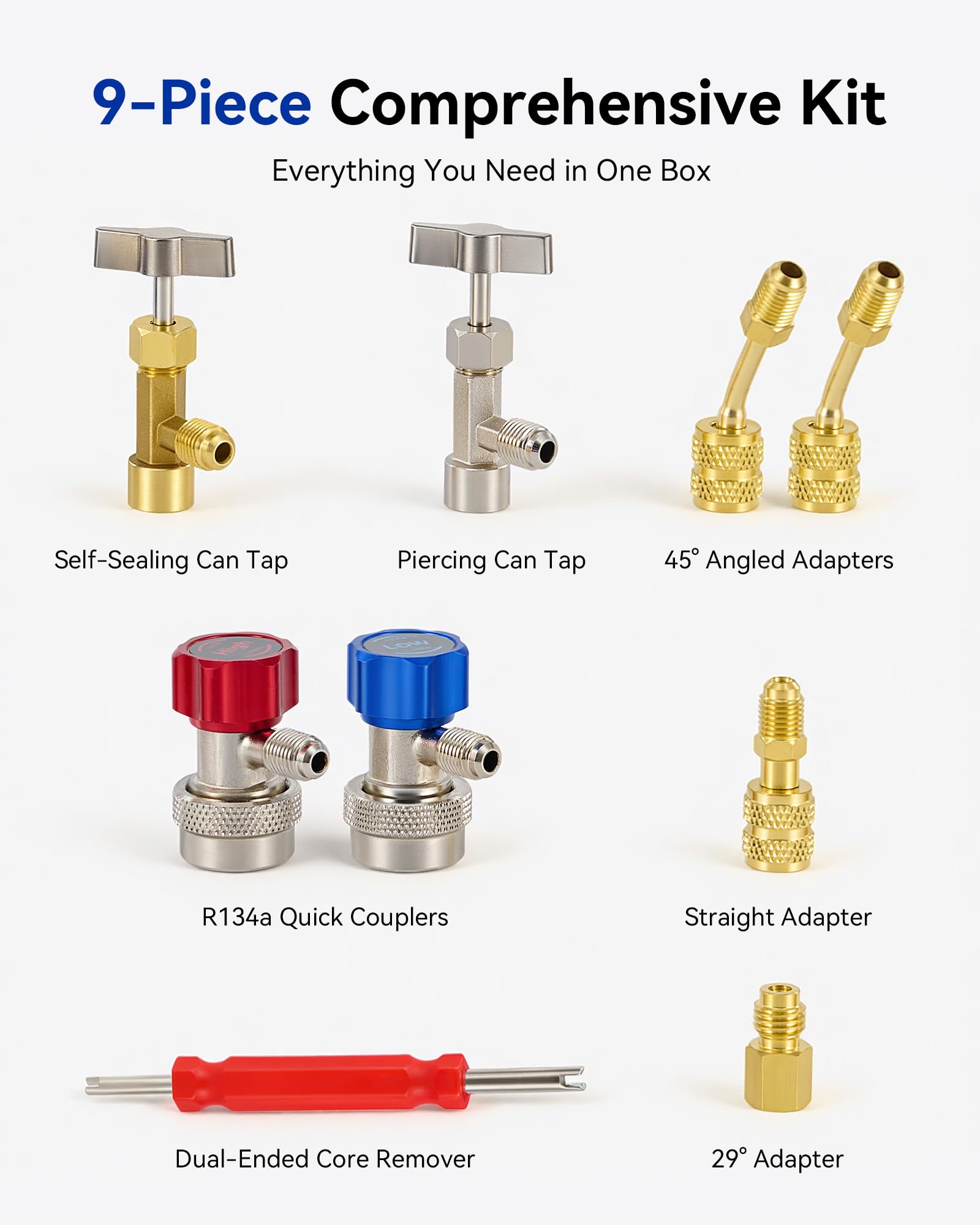 Orion Motor Tech self-sealing and puncture-style R134a can taps enabling versatile refrigerant hookup
