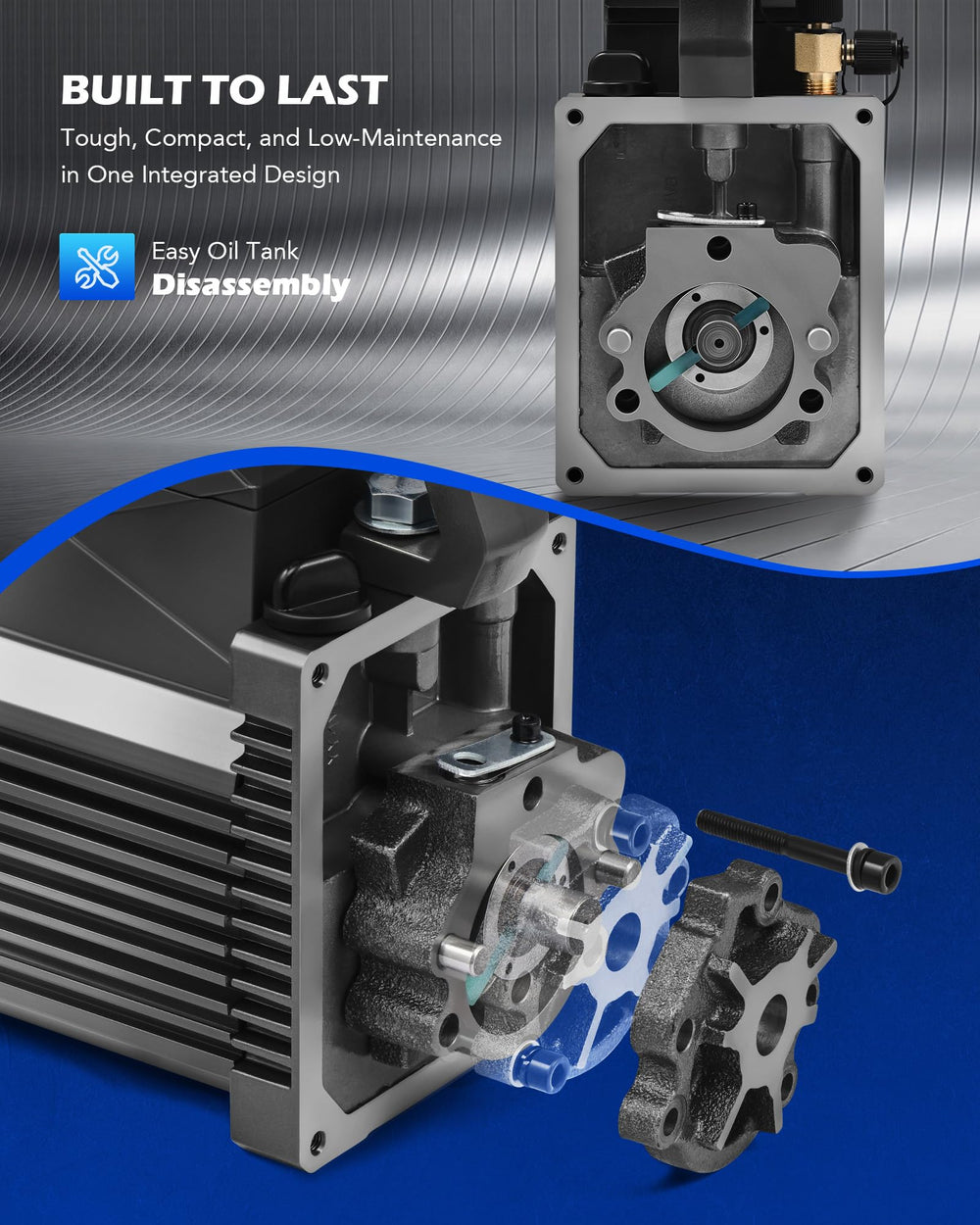 Orion Motor Tech pump beside a hand showing compact size and easy portability