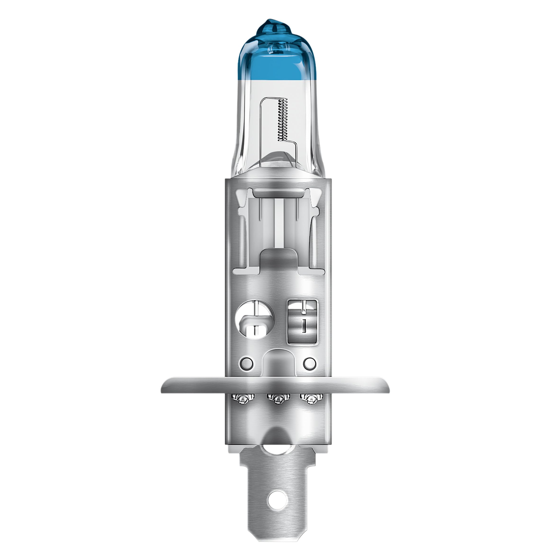 OSRAM close-up of Night Breaker Laser H1 filament and glass, highlighting brighter output