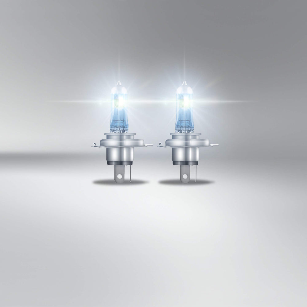 OSRAM H4 bulb installed in headlight demonstrating easier visibility on road