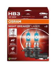 OSRAM Night Breaker Laser HB3 close-up of bulb with laser-engraved name and premium clarity