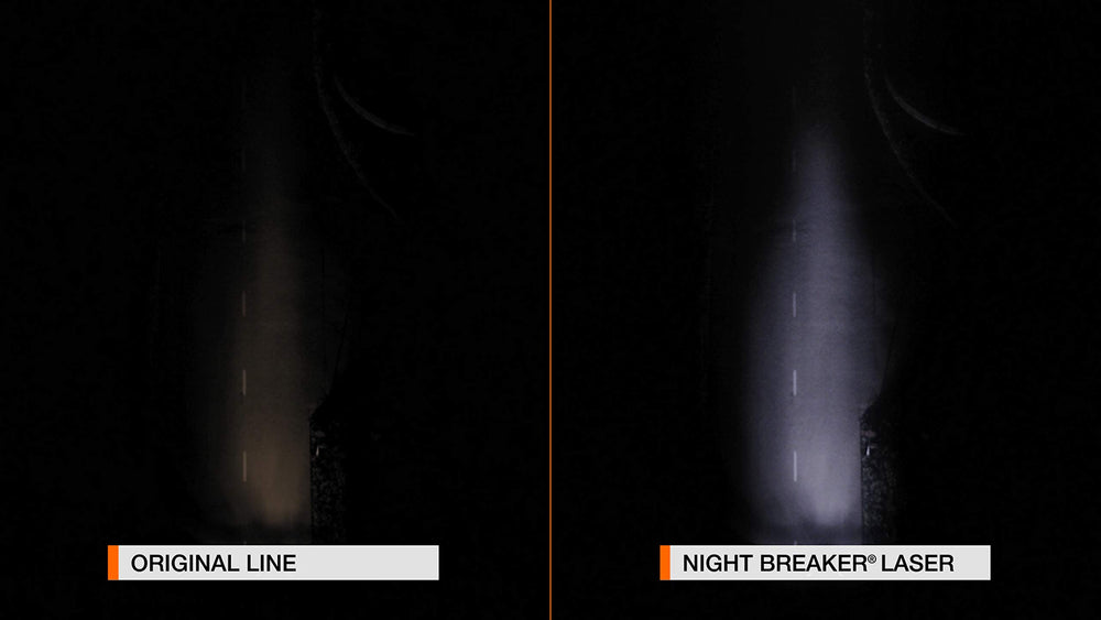 OSRAM NIGHT BREAKER LASER next to a hand for scale showing compact H11 fitment