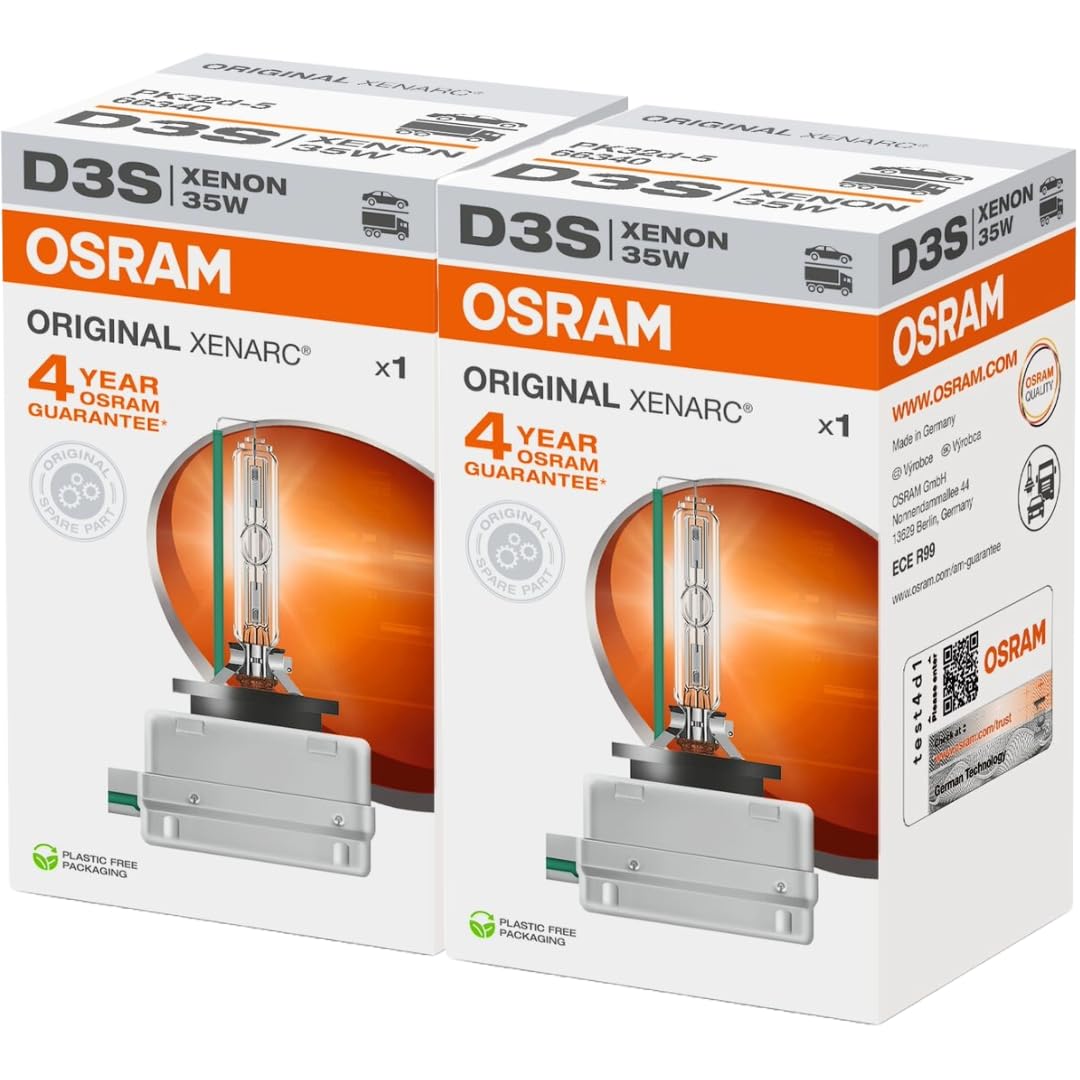 OSRAM Xenarc bulb front packaging showing two bulbs and brand authentication