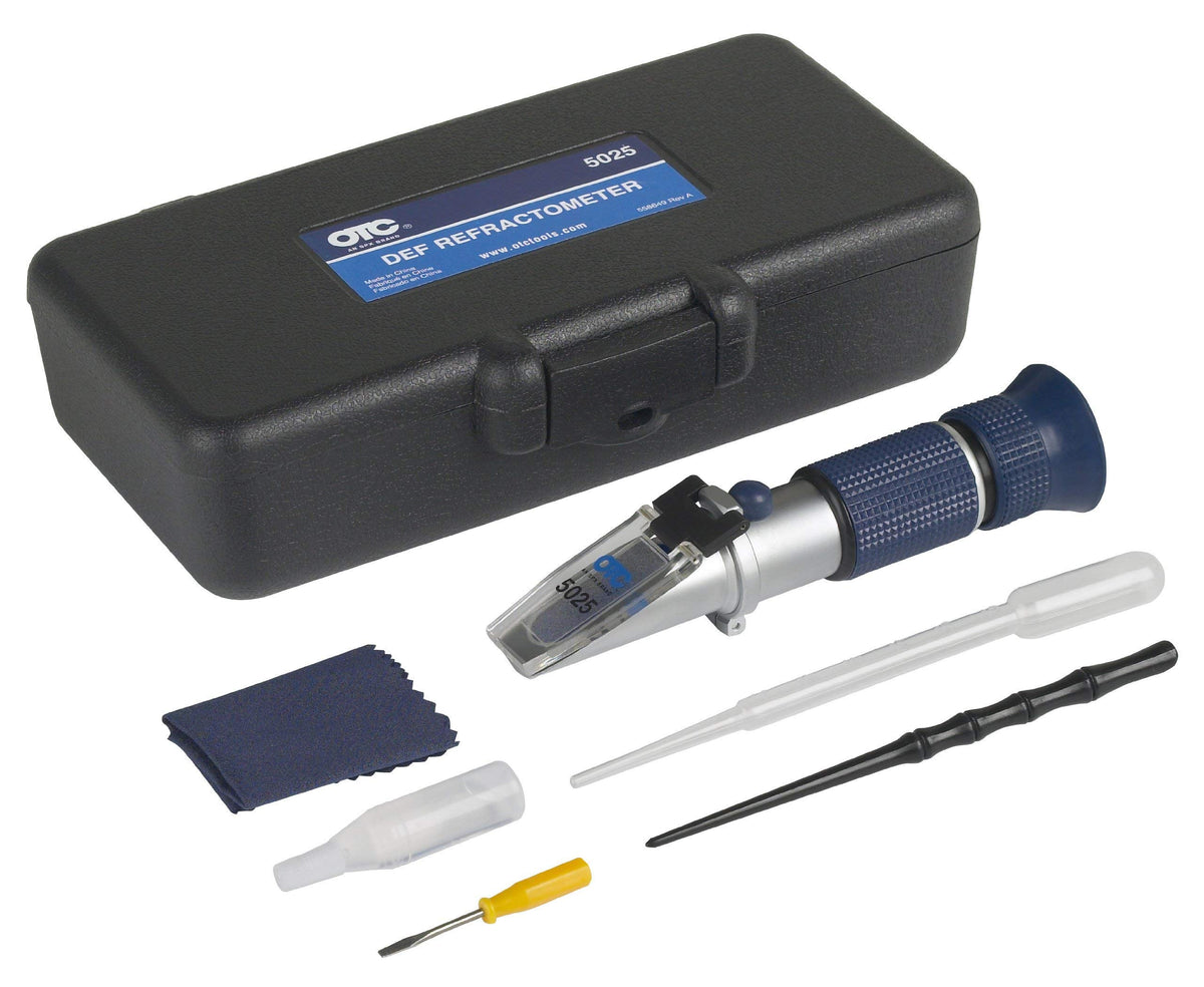 OTC refractometer front view showing scale and rugged case for accurate DEF testing