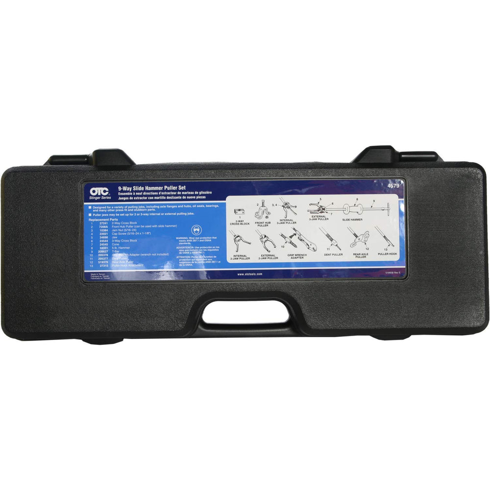 OTC 5 lb slide hammer close-up showing weight and ergonomic handle control