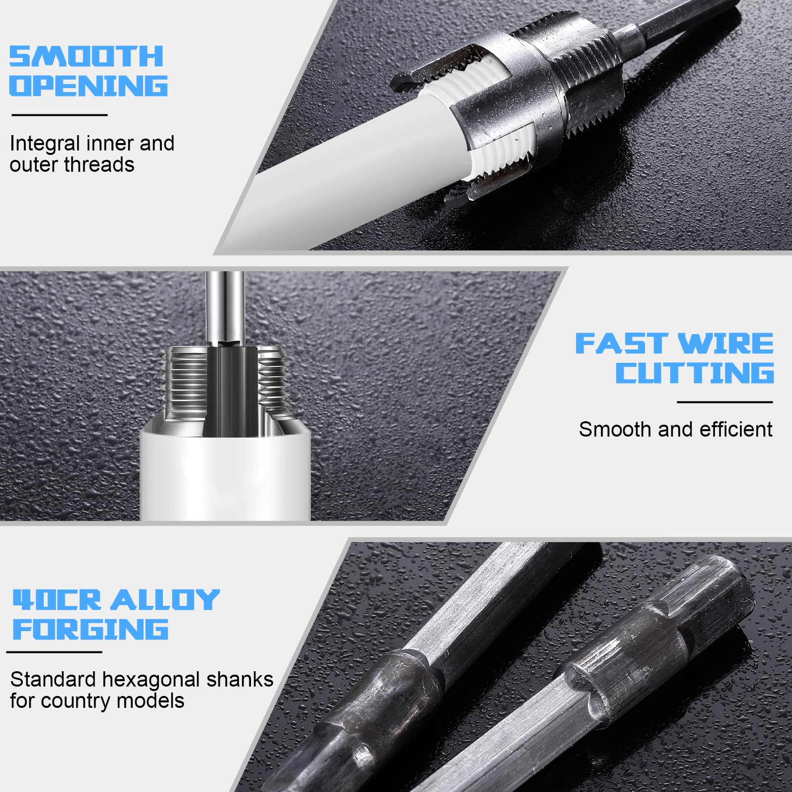 Otoolling cutter installed in drill demonstrating easy use and faster pipe preparation
