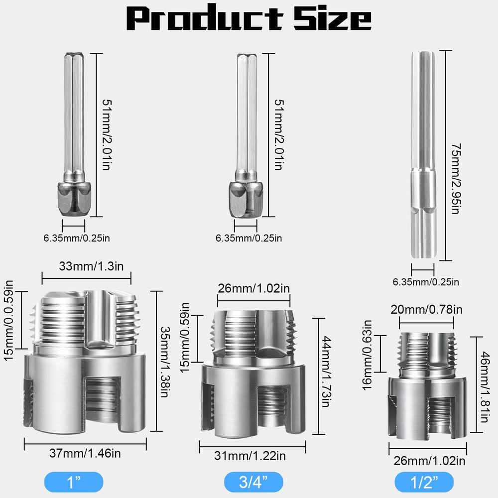 Otoolling tools beside ruler showing 1/2, 3/4 and 1 inch sizes for accurate selection