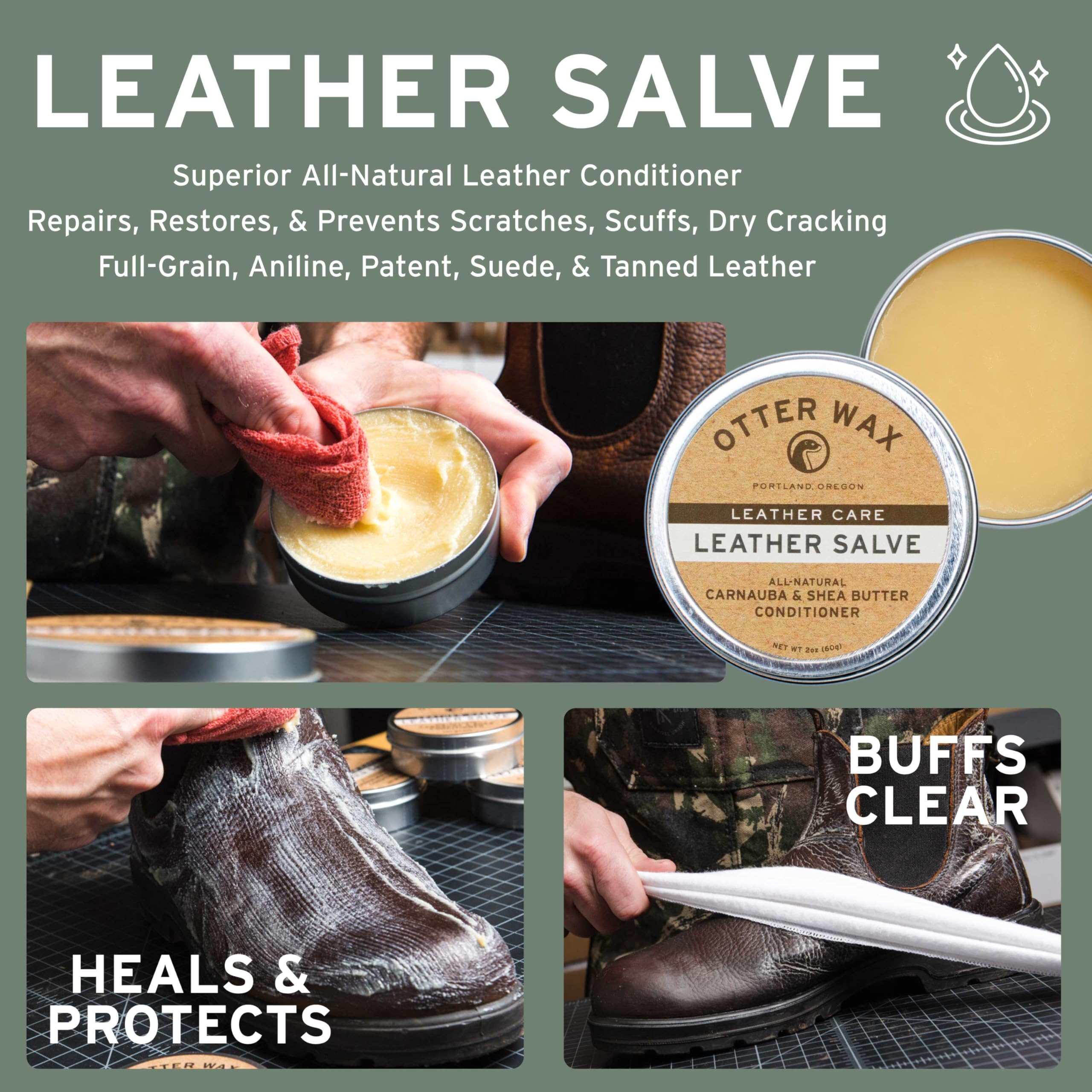 Otter Wax boot wax spread on boot demonstrating water-resistant finish