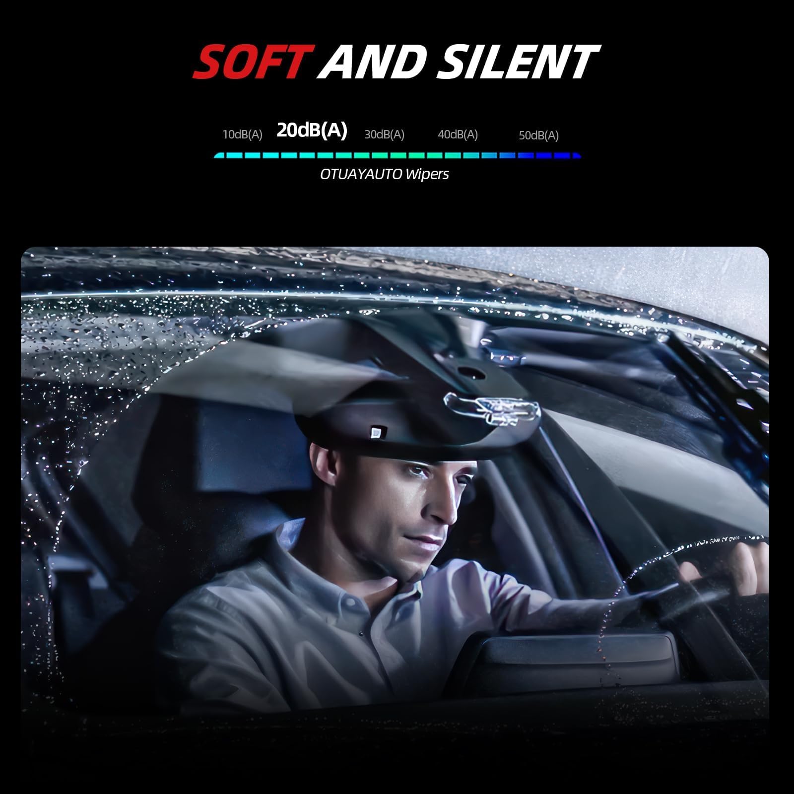 OTUAYAUTO blades wiping rain from glass illustrating improved wet‑weather visibility