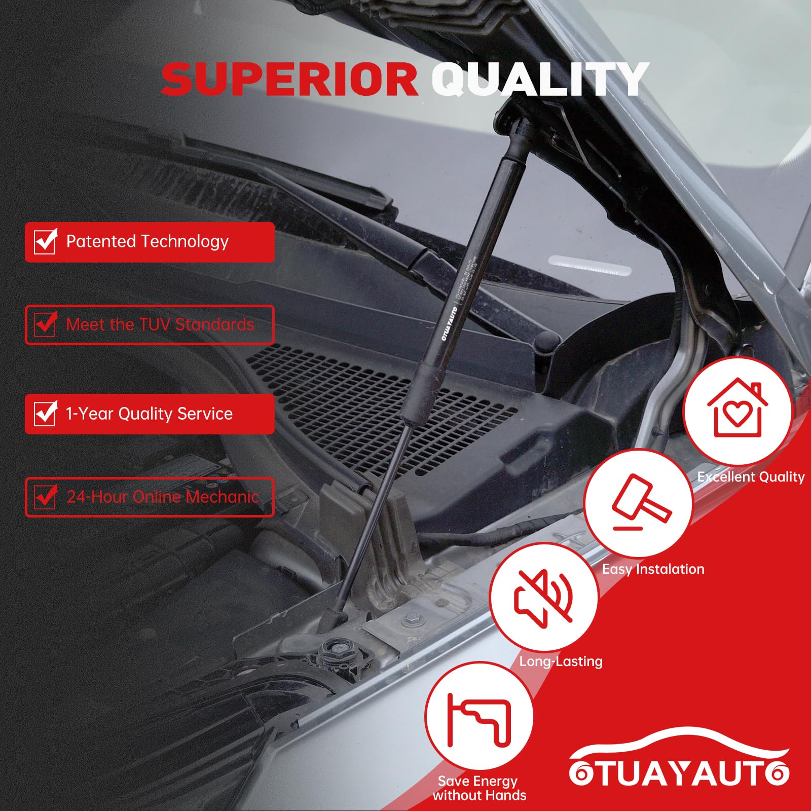 OTUAYAUTO strut next to ruler showing 19" extended and 11" compressed