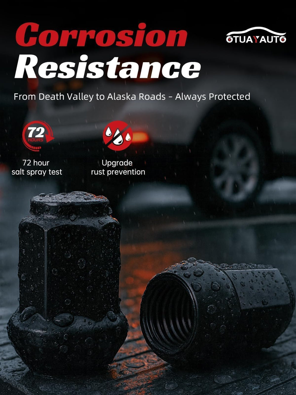 OTUAYAUTO lug nuts mounted on aftermarket wheel demonstrating secure fit