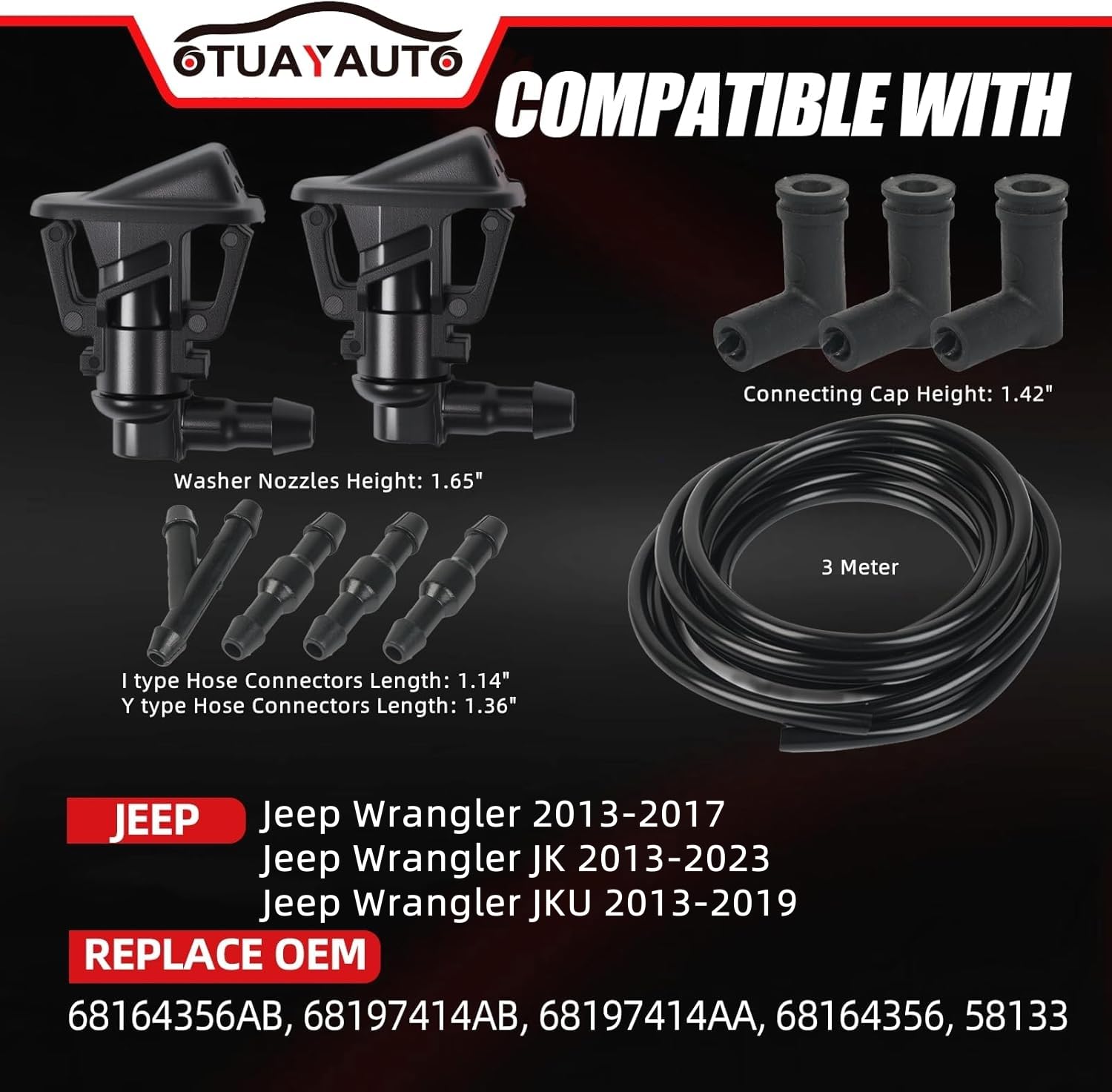 OTUAYAUTO rubber washer hose length displayed to show proper routing and leak prevention