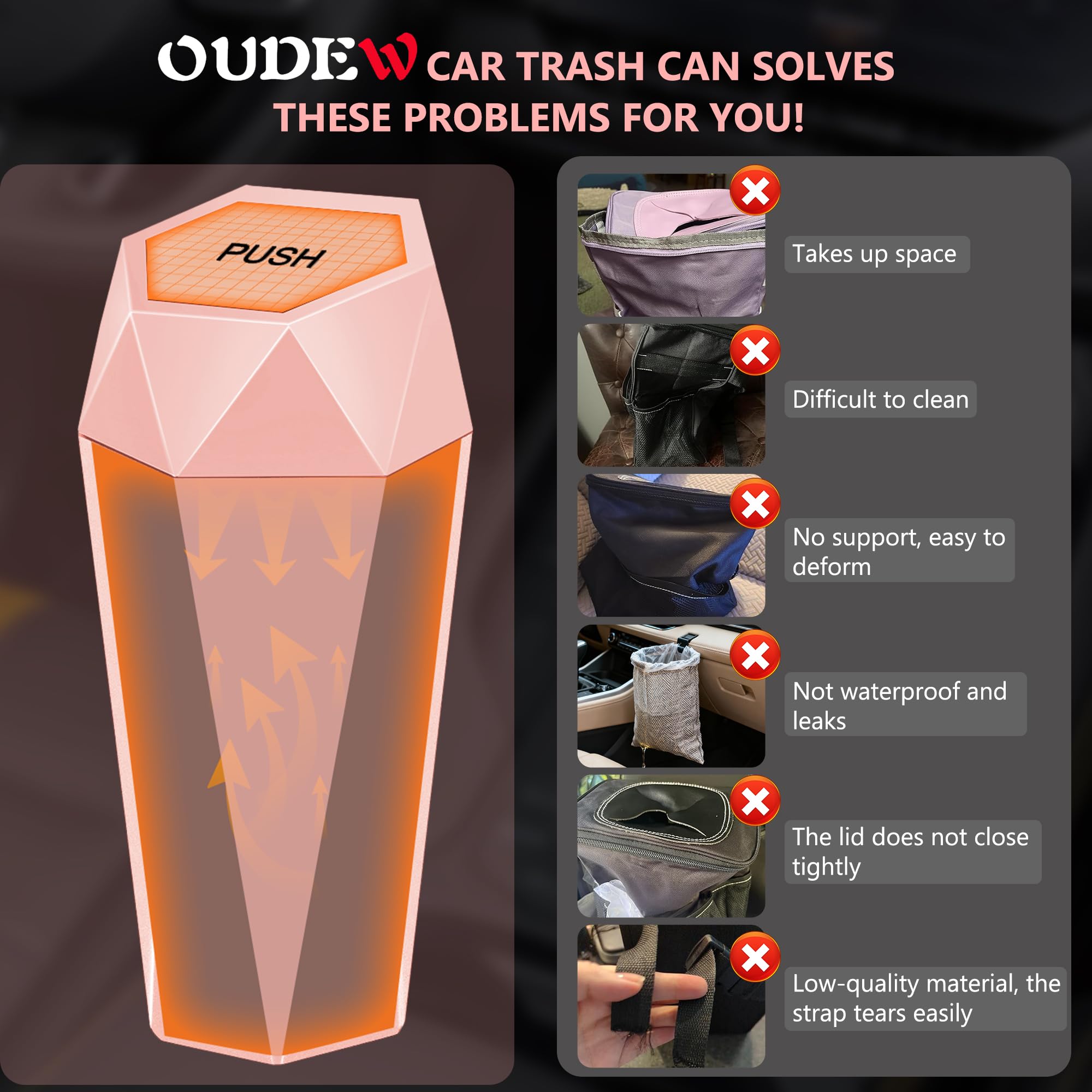 OUDEW smooth interior showing waterproof surface for easy cleaning
