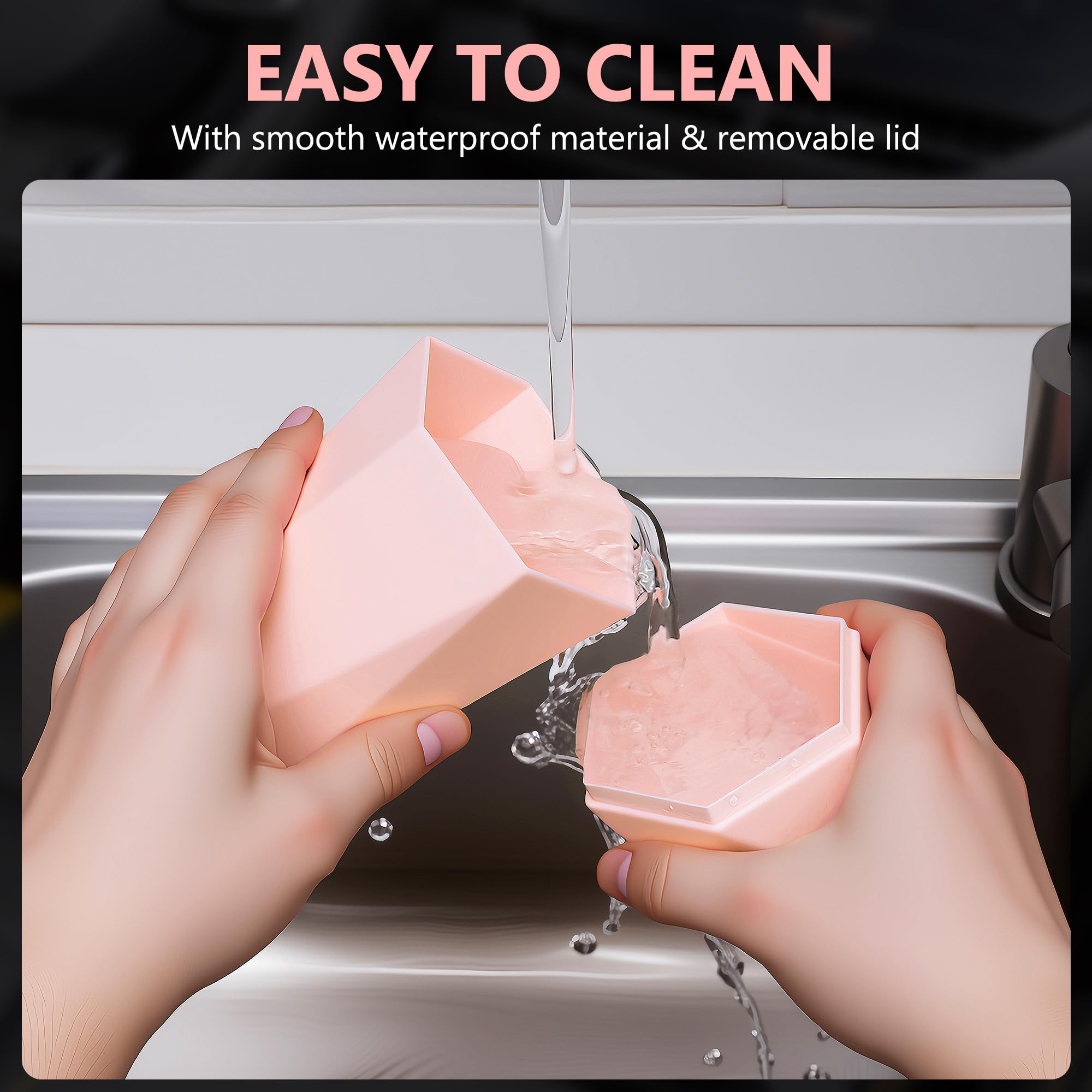OUDEW flip-top lid open demonstrating one-handed convenience
