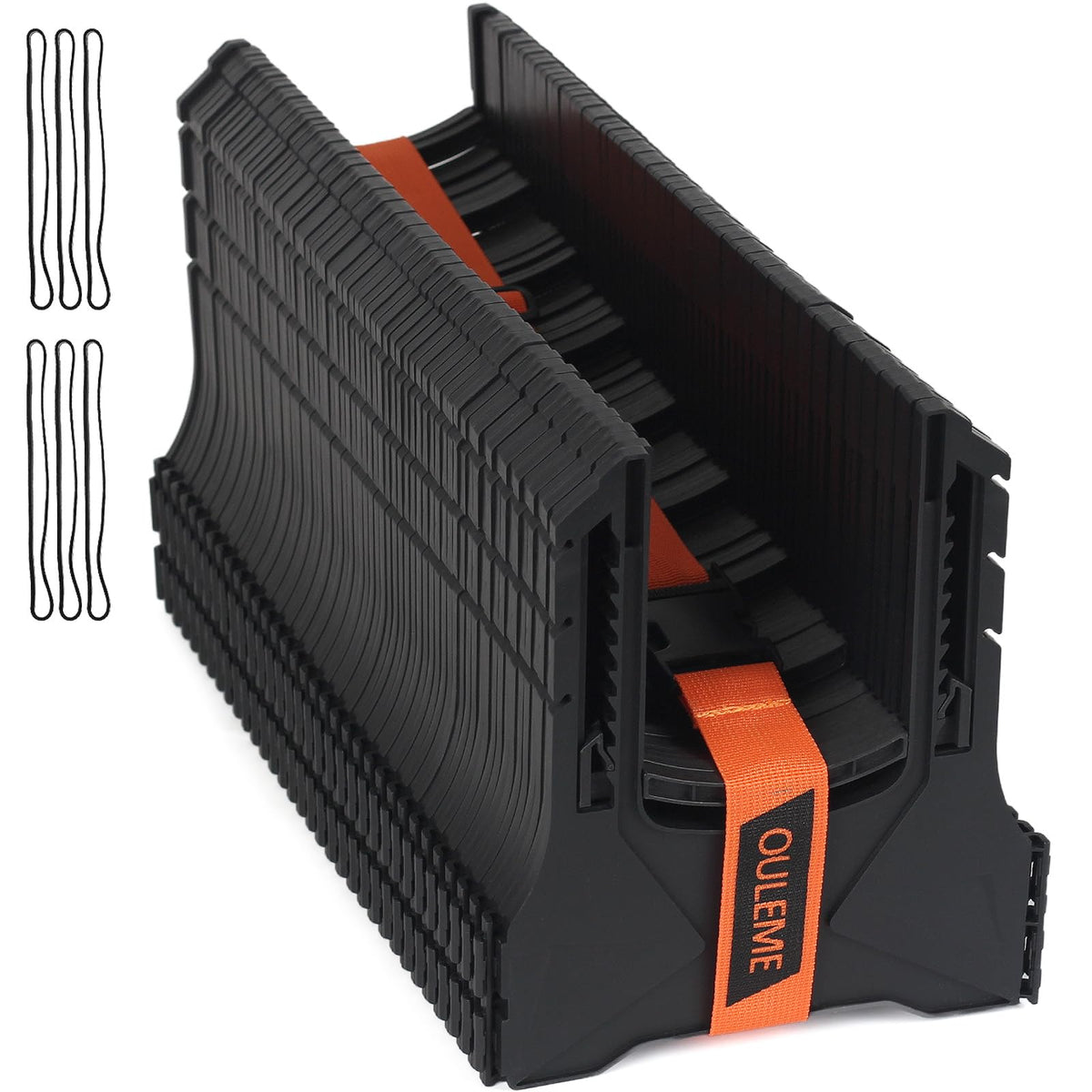 OULEME front view of 30ft sewer hose support showing organized layout and portability