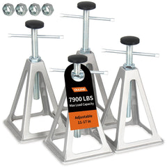 OULEME front view of four stack jacks showing compact kit and included nuts for easy setup