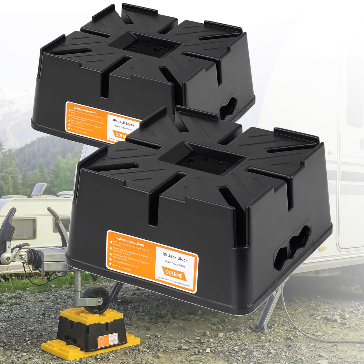 OULEME front view of two blocks showing stack and compact storage benefit
