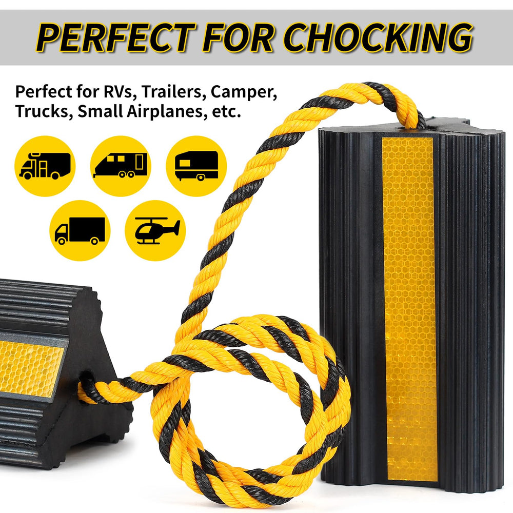 OULEME wheel chock placed against an RV tire for secure parking