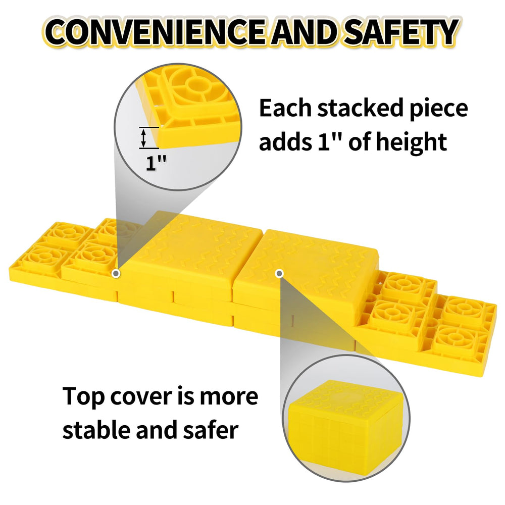 OULEME blocks in use under RV jack stabilizing and preventing sinking
